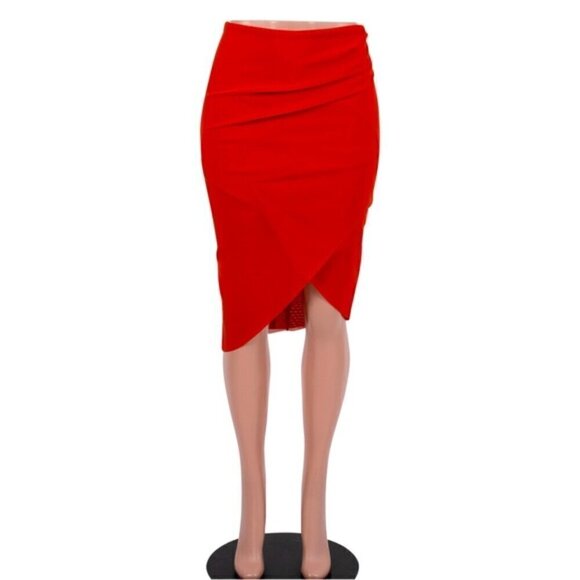 Designer Bec & Bridge NWOT Mesh ruched asymmetrical red Gold tulle midi skirt 6 - Picture 1 of 7